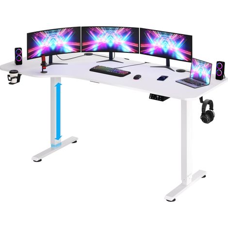 CASARIA® L Shaped Motorised Sit Stand Desk Height Adjustable 73-118cm LCD Display Standing Home Office Gaming Computer Table Headset, Drink Holder (1/5)