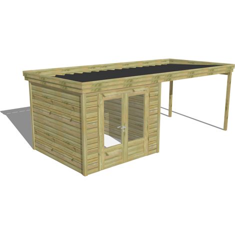 ABRI DE JARDIN bois Pin autoclave 27mm - 6,14x2,64m / 16,2m2 - Bac acier - Abri Français (1/5)