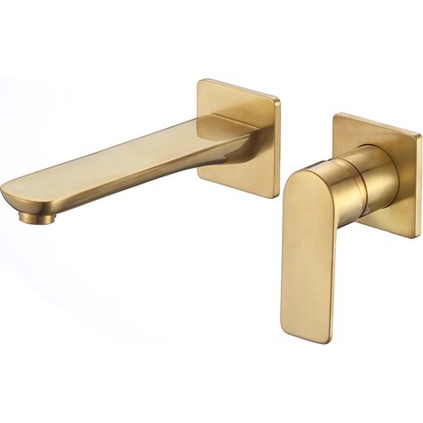 VALAZ Grifo empotrado de lavabo monomando cuadrada dorado cepillado serie Esla (1/2)