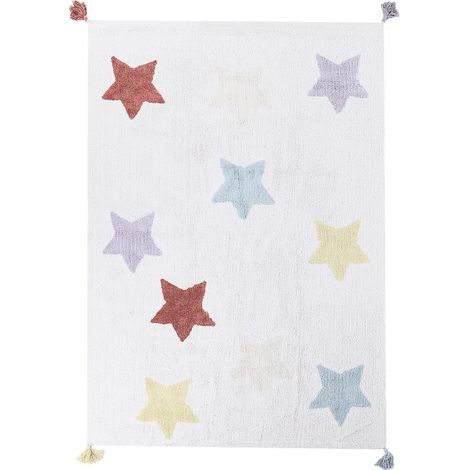 Tappeto per bambini in cotone con stampa a stelle e frange 140 x 200 cm, tessuto a mano e multicolore Merevi