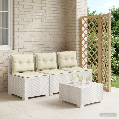 Canapé de Jardin Modulaire 3 Places en Polypropylène Blanc Aspect Rotin avec Coussins - PANGIVO (1/5)