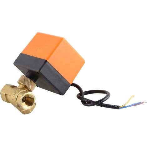 Vanne à bille motorisée en laiton DN32 G1‑1/4", 12‑24V CC, 2 voies 3 fils, pour systèmes de chauffage et d'arrosage automatique. (1/5)