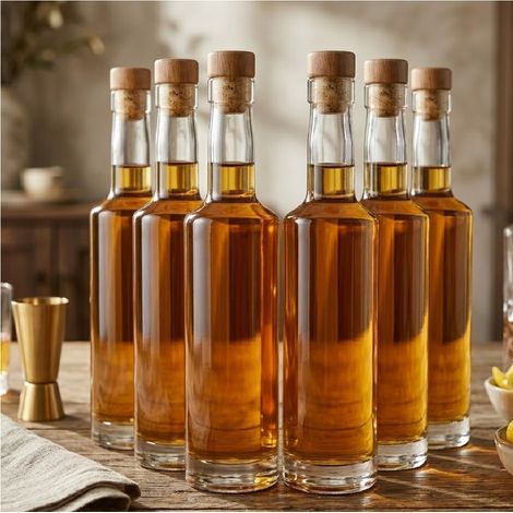 6 Bottiglie in vetro 500ml tonde con tappo alta e stretta per profumi liquori limoncello decorazioni decoupage bomboniera bottigline olio sali minerali fiaschetto capiente collezione
