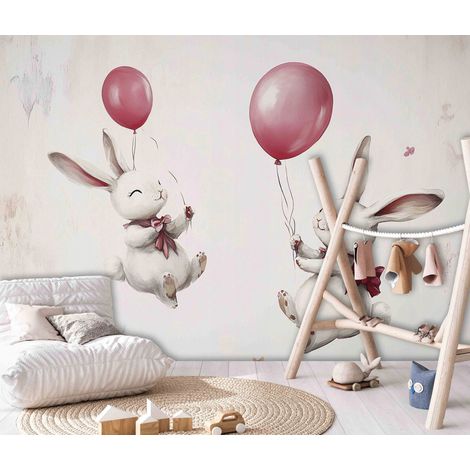 Fototapete Kaninchen Ballons, für Kinderzimmer, 150 x 105 cm – Komplettset inkl. Kleister & Anleitung (1/5)