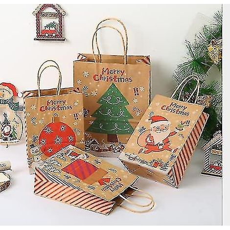 Lot de 12 sacs cadeaux de Noël en papier, avec poignées. (1/4)