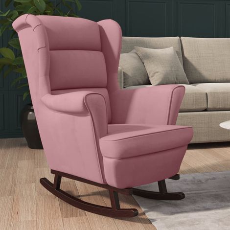 Fauteuil à bascule et pieds Chaise à bascule Fauteuil Relax en bois massif d'hévéa Rose Velours 35867 (1/4)