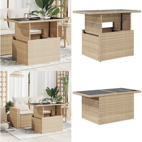 Tavolo da Giardino Piano in Vetro Beige 100x55x73 cm Polyrattan - Tavolo da esterno - Tavolo in vetro