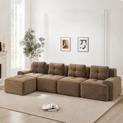 Canapé modulaire en velours côtelé marron 4 places en corduroy (1/5)