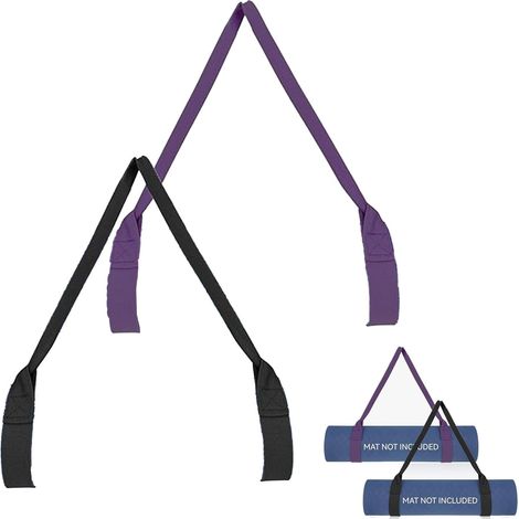 Lot de 2 Sangles Tapis Yoga Réglables Transport Rangement pour Tapis de Yoga, Pilates et Fitness Sangles Noir et Violet Fermeture Auto-agrippante Taille Universelle (Tapis Non Inclus) (1/5)