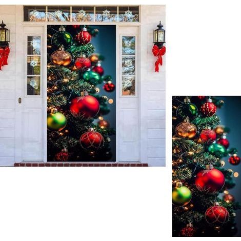 Festive Christmas door cover, holiday tapestry for seasonal decor, door curtain and party decoration.