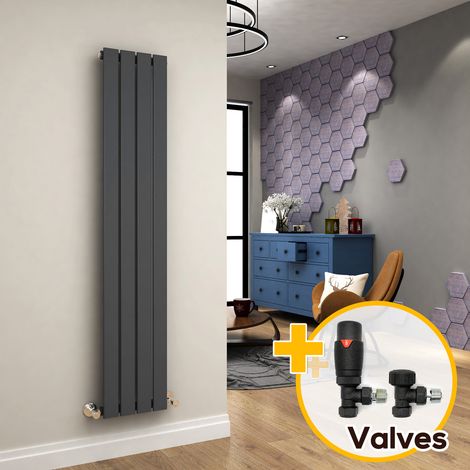 ELEGANT Anthracite Vertical Radiator Flat Panel 1600x304mm Designer Heater with Thermostatic Radiator Valves (1/5)