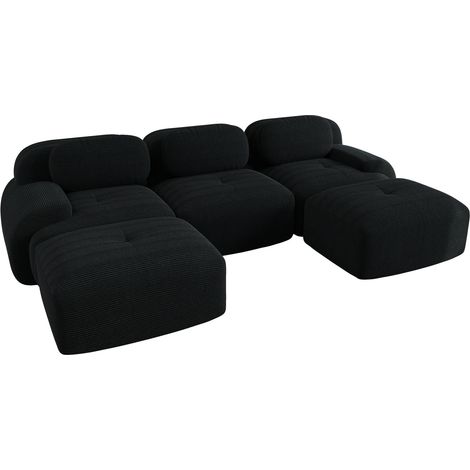 Canapé modulaire en velours côtelé noir avec mousse haute résilience 32D et accoudoirs larges, sans cadre (1/5)