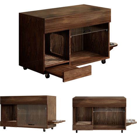 Mueble arenero para gatos con ruedas 100 x 45,5 x 67 cm color nogal MDF (1/5)