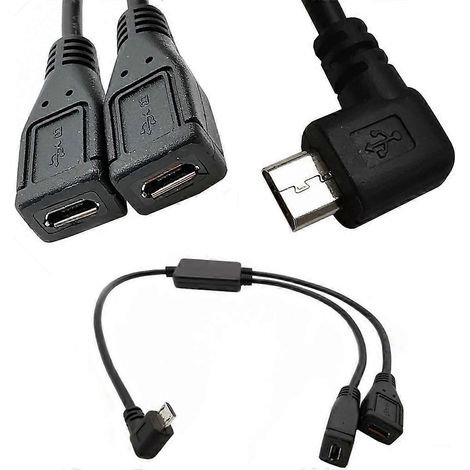 Câble diviseur Micro USB 5 broches mâle vers 2 femelles, chargeur à angle gauche (1/4)