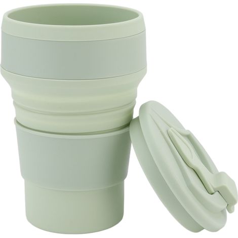 Gobelet pliable en silicone de 500 ml, portable et résistant à la chaleur, idéal pour boire de l'eau ou du thé. Parfait pour les voyages d'affaires et de loisirs en extérieur. Vert clair. (1/5)