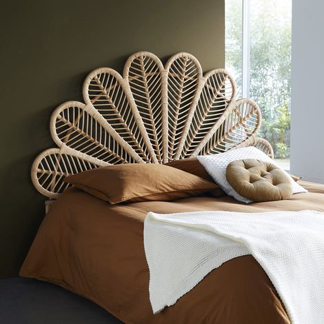 Berah Getah – Tête de lit en rotin naturel 160 cm – Design demi-lune – Hauteur 135 cm – Longueur 180 cm – Livrée montée pour installation facile