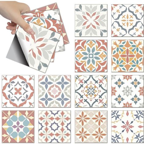36 pièces 12 styles Mandala Méditerranéen Autocollants pour Carrelage Mural à Décoller et à Coller Autocollants Imperméables Auto-Adhésifs (1/5)