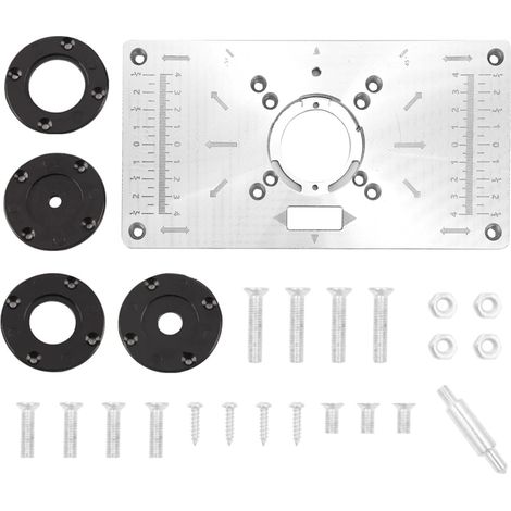 ZOLGINAH Mesa de enrutador de aluminio para enrutador de madera, placa de inserción de mesa de enrutador de aleación de aluminio con 4 anillos de inserción para carpintería, banco de carpintería (1/5)