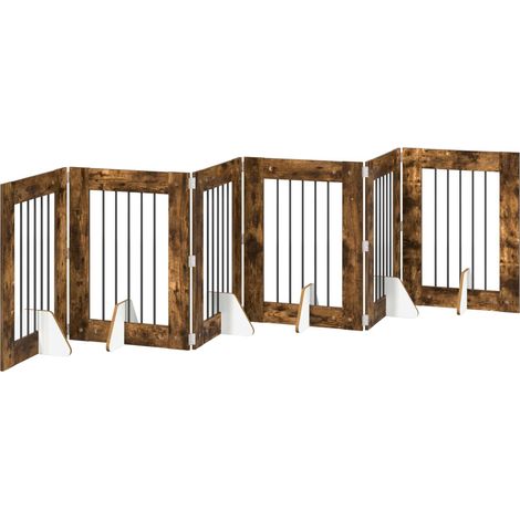 Klappbares Hundetor mit Ständern 6 Stk. Geräucherte Eiche vidaXL