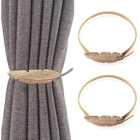 2pcs Attaches-Rideaux Magnétiques en Alliage, Fixations de Voilage pour Fenêtres, Crochets Métalliques Dorés (Feuille d'Or) (1/5)