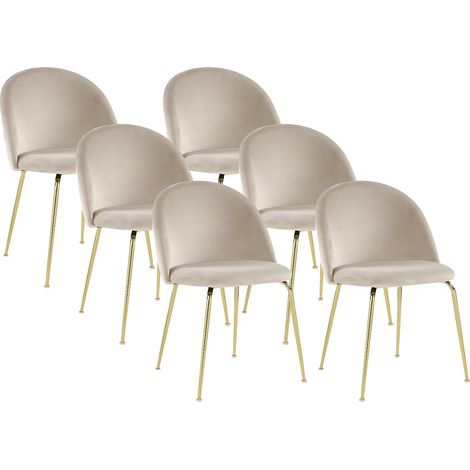 Vente-Unique – Lot de 6 chaises en velours beige – Pieds en acier inoxydable doré – Style vintage – Hauteur d'assise 47 cm – Pour intérieur (1/5)