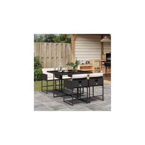 Ensemble à manger de jardin coussins 5pcs Noir Résine tressée (1/5)