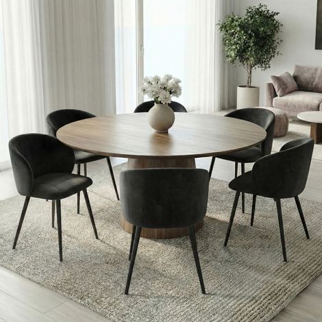 Lote de 6 sillas de comedor KIRA de terciopelo negro (1/5)