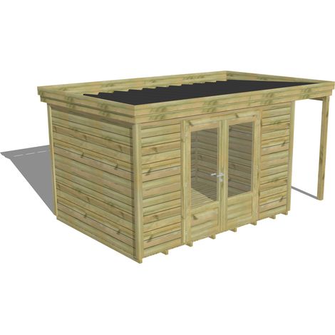 ABRI DE JARDIN bois Pin autoclave 27mm - 4,44x2,64m / 11,7m2 - Bac acier - Plancher bois (1/5)