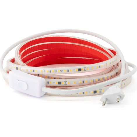 Ruban de Led 220v 2835 120 Led/m HIGH LUMINOSITY, Adhésif et SWITCH. IMPERMÉABLE. Blanc Froid/Neutre/Chaud. Bande étanche Waterproof IP67 (Blanc Froid, 1M) (1/5)