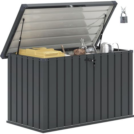 Baule Cassapanca da Esterno 124x66x72 cm da 400L in Acciaio Zincato con Serratura e 2 Chiavi Grigio Scuro (1/5)
