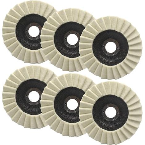 Juego de 6 discos de pulido de lana para amoladoras angulares - 125 mm - Disco brillante - 22,23 mm (1/5)