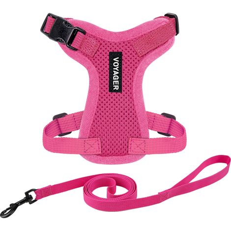 Voyager Step-in Lock Katzengeschirr und reflektierende Katzenleine mit Neoprengriff by Best Pet Supplies - Unterstützt kleine, mittelgroße und große Katzenrassen, Fuchsia, size XXXS - 1,5 m