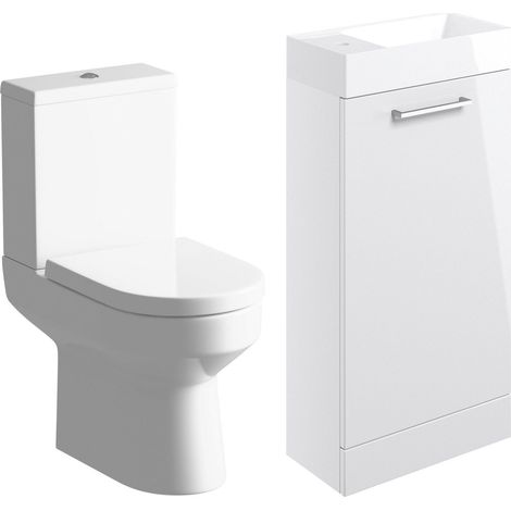 Signature Aalborg Bathroom Suite with Floor Standing Vanity Unit 410mm Wide - White Gloss (1/5)