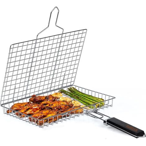 Panier Grille Barbecue en Acier Inoxydable 304 (plus profonde) Pliable, Portable & Résistant Avec Poignée Amovible Pour Poisson, Légumes, Crevettes, Steak - Deep (1/5)