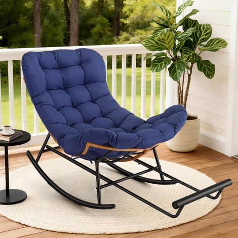 GARVEE - Fauteuil à bascule oversize avec repose-pieds, chaise berçante moderne pour jardin intérieur, assise confortable (1/5)