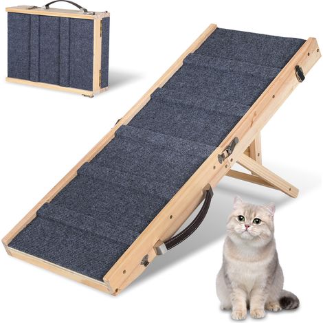 Jiubiaz Rampe pour chien pliable en bois, Rampe pour animaux domestiques 4 niveaux Réglable de 19,5 cm à 41 cm (1/5)