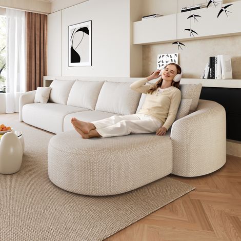 Divano angolare modulare 336x168x85 cm in tessuto bianco, senza montaggio – MEUBLIV (1/5)