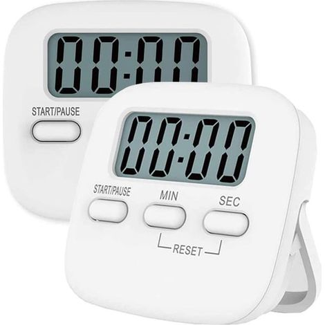 Lot de 2 minuteurs de cuisine numériques magnétiques avec compte à rebours, alarme sonore puissante, grands chiffres, support et trou de suspension pour la cuisson. (1/5)