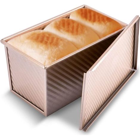 Molde para hornear pan con tapa acanalada de acero al carbono color oro, con capacidad para un kilogramo de masa, ideal para hornear pan casero - Crezuo