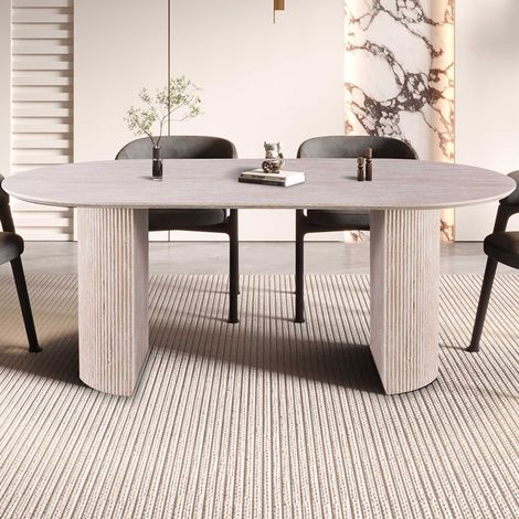 Table de salle à manger ovale Lagos - 200x100x76cm - travertin