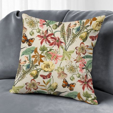 Housse de coussin plantes papillon, décoration salon intérieur,45×45cm (1/5)