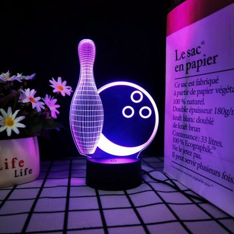 Lampada da tavolo notturna 3D a tema bowling con funzione touch, luce LED ottica USB disponibile in 7 colori. (1/2)