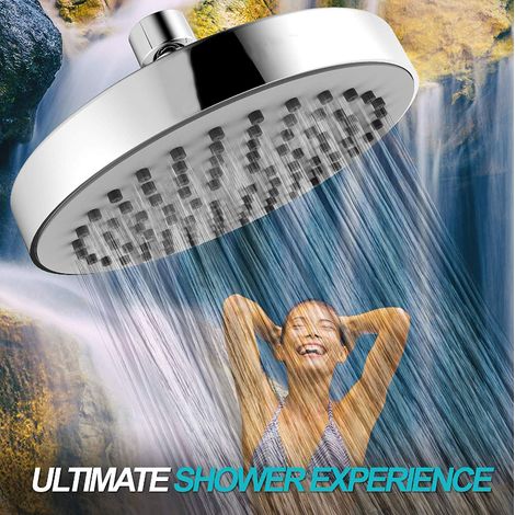 Pommeau de douche effet pluie rond 15.24 cm, tête fixe en inox 304 avec joint silicone anti-obstruction, finition noir mat, 6 pouces. (1/5)