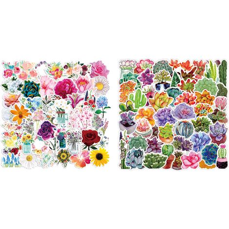 100 autocollants fleurs et plantes, imperméables, réutilisables, pour skateboard bagages téléphone ordinateur portable scrapbooking (1/5)