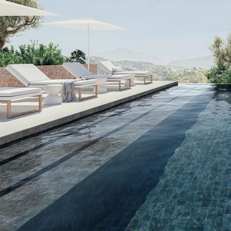 Carrealeg Piscine Effet Pierre Marbré Gris Foncé MARBLE Graphite 11x11 cm (1/5)