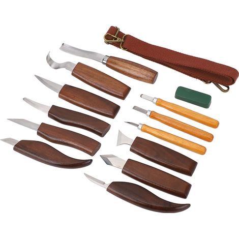 Kit de Sculpture sur Bois avec Poignée Renforcée, Outils de Gravure à Main en Acier Trempé Haute Dureté, Pochette en Cuir pour Artisanat (1/5)
