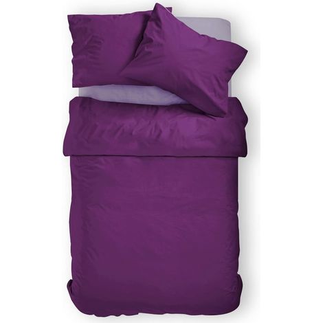 Bedding set of 2 royal purple 1 duvet cover 135x200cm + 1 pillowcase 80x80cm with YKK zipper Unicolor Renforce microfiber 110g/m² soft fluffy crease-free for single bed summer (1/5)