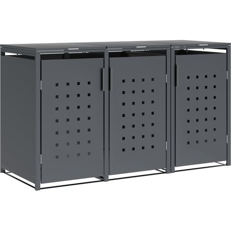 TRIER: Mülltonnenbox 200x80x116cm, für 3x Tonnen 120 und 240 Liter, Stahl anthrazit. Tür und Deckel klappbar
