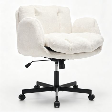 Chaise de bureau pivotante en chenille beige avec accoudoirs réglables et assise double coussinée (1/5)