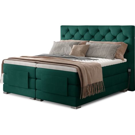 Lit continental électrique velours vert avec matelas et surmatelas Karmen-90x200 (1/5)